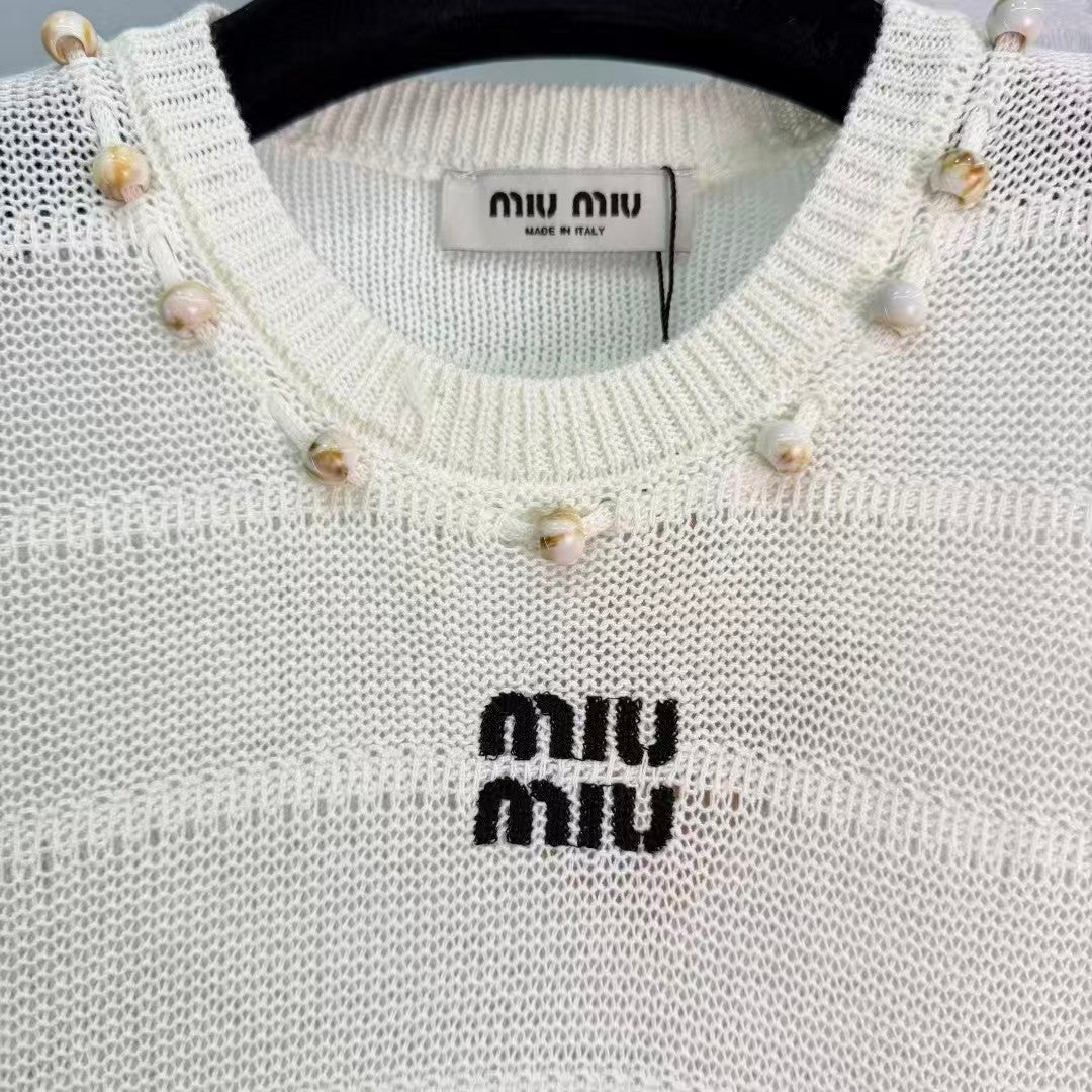 26SS Pearl Hollow-out Knit T-shirt