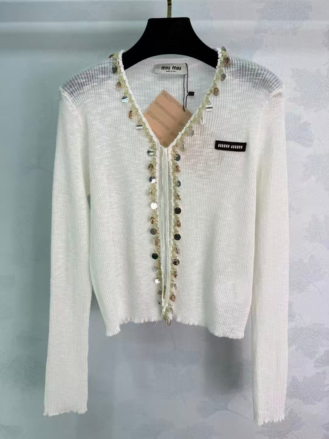 26SS Pearl Openwork Knit Cardigan