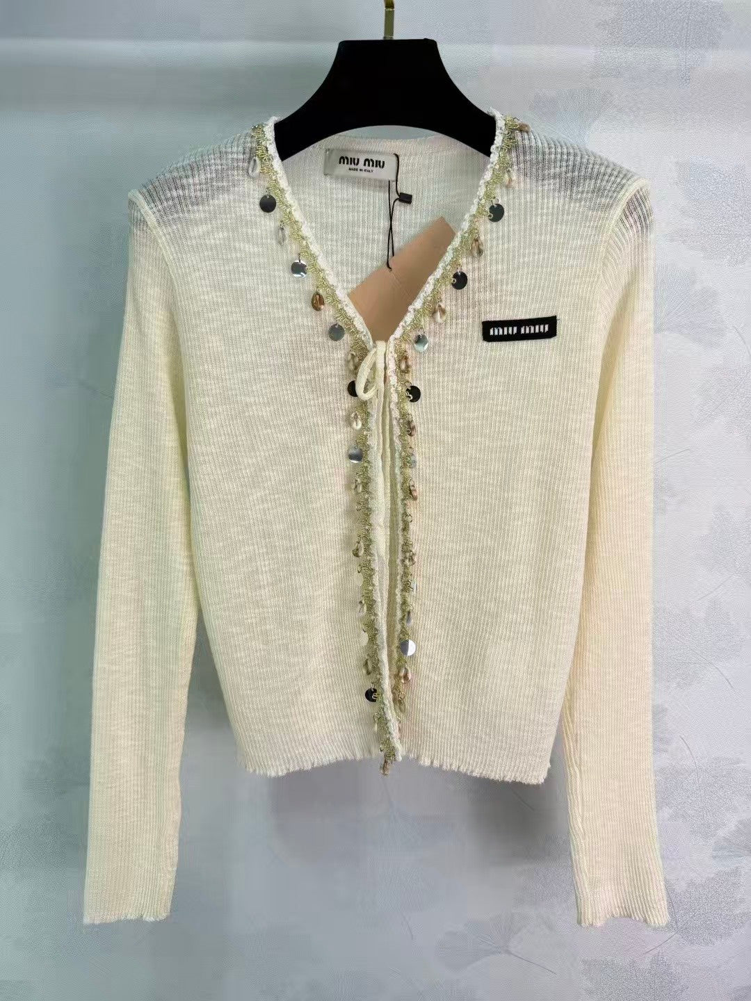 26SS Pearl Openwork Knit Cardigan