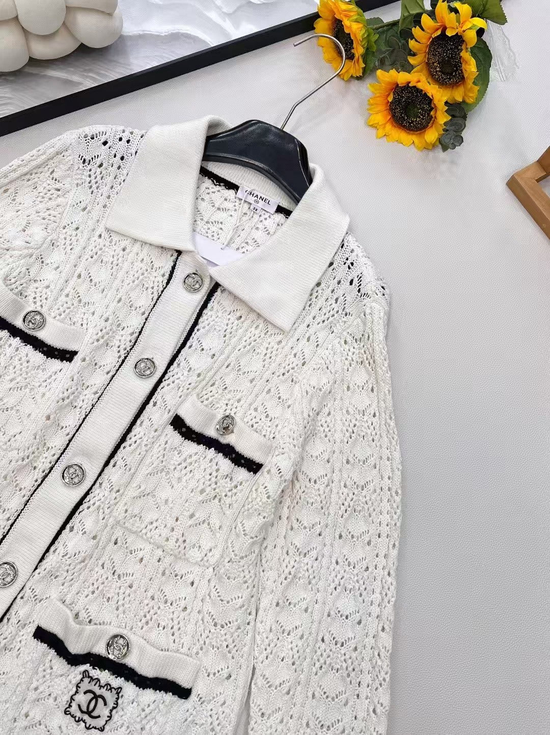 26SS openwork pocket embroidered logo knit sweater
