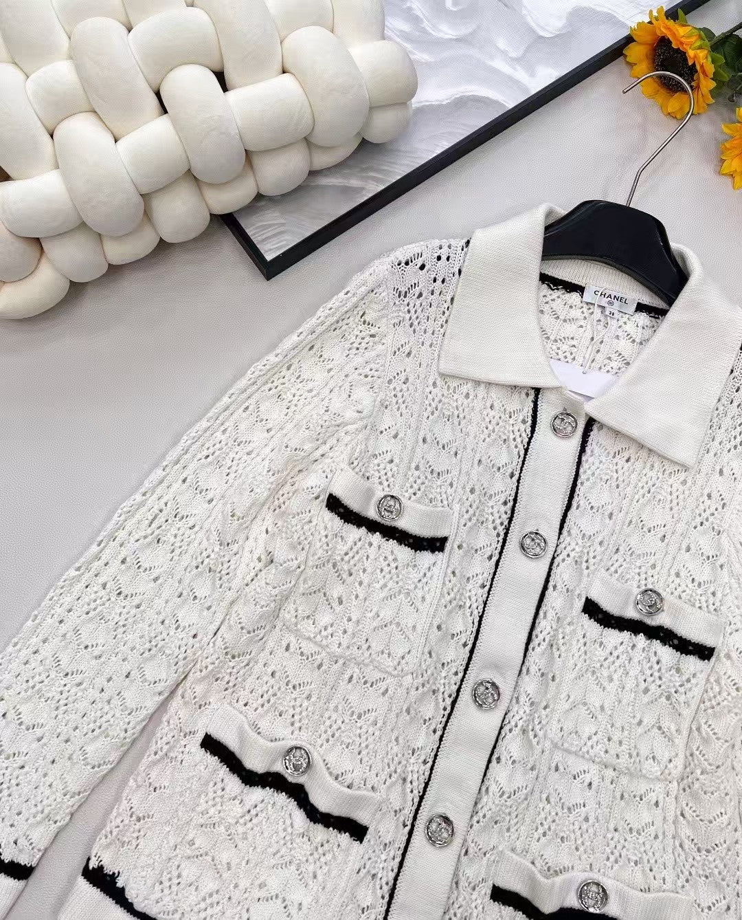 26SS openwork pocket embroidered logo knit sweater
