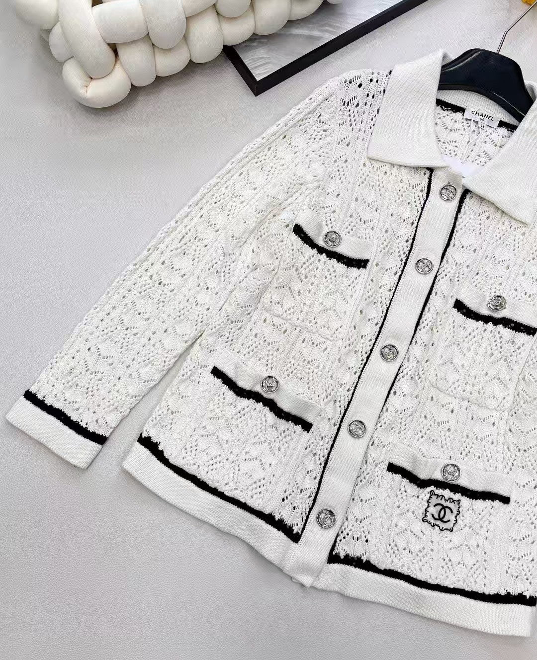 26SS openwork pocket embroidered logo knit sweater