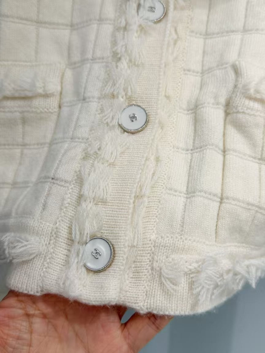 26ss plaid frayed edge knit cardigan