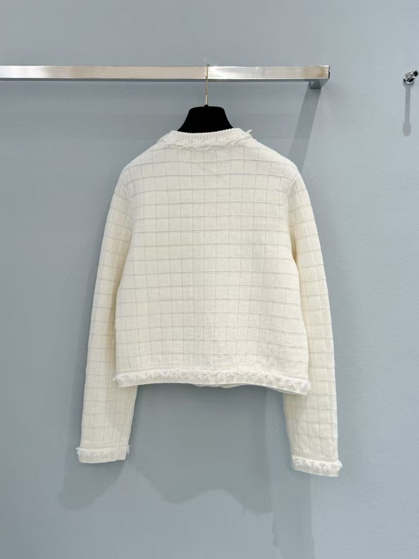 26ss plaid frayed edge knit cardigan