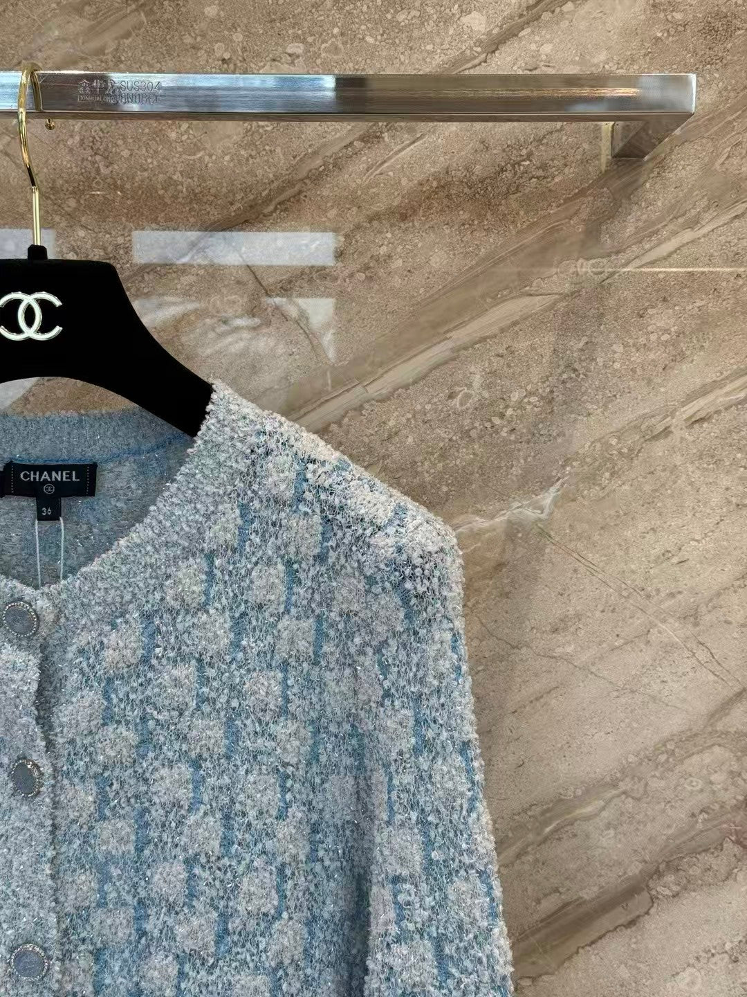 26SS Blue Tweed Cardigan