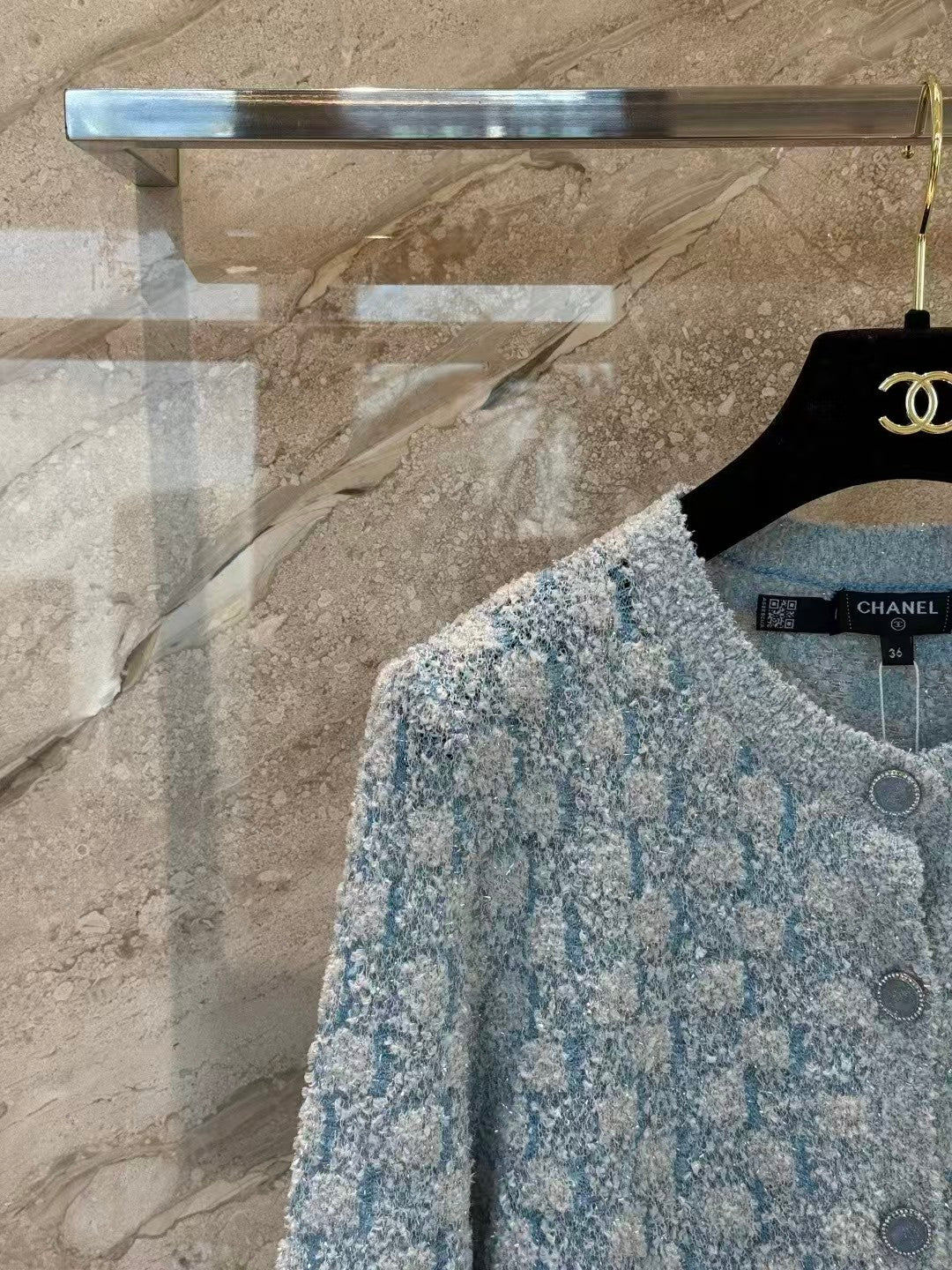 26SS Blue Tweed Cardigan