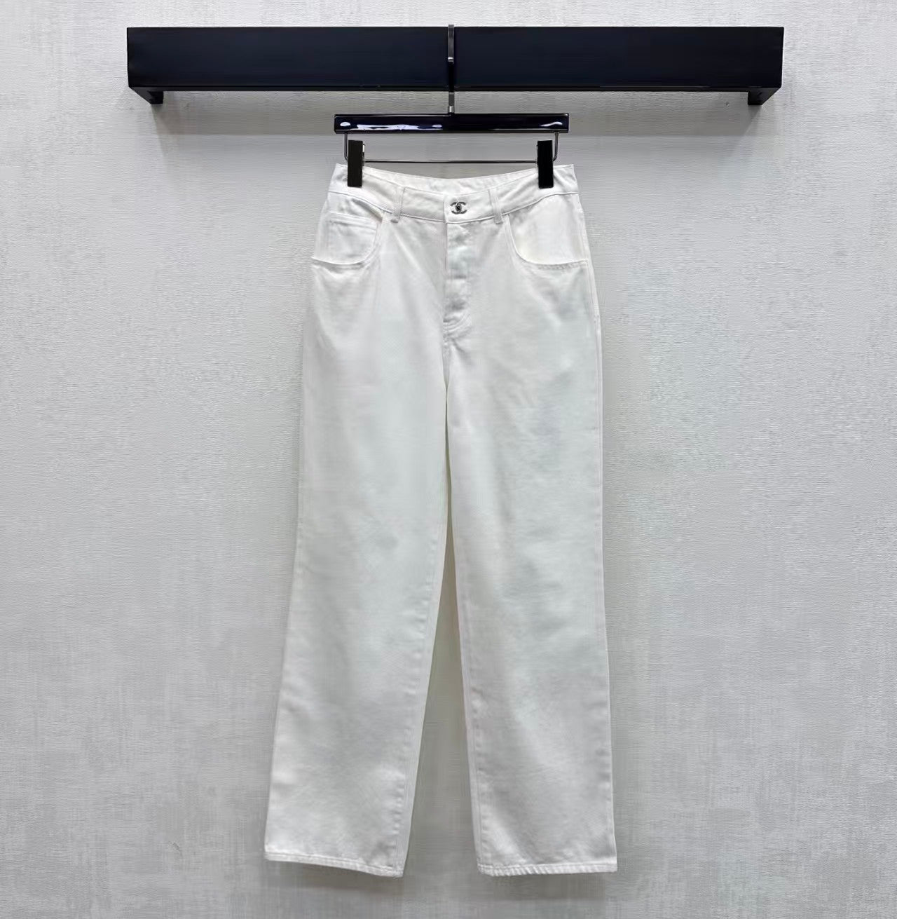 26SS Embroidered Denim Trousers with Schoolbag-Style Buckles