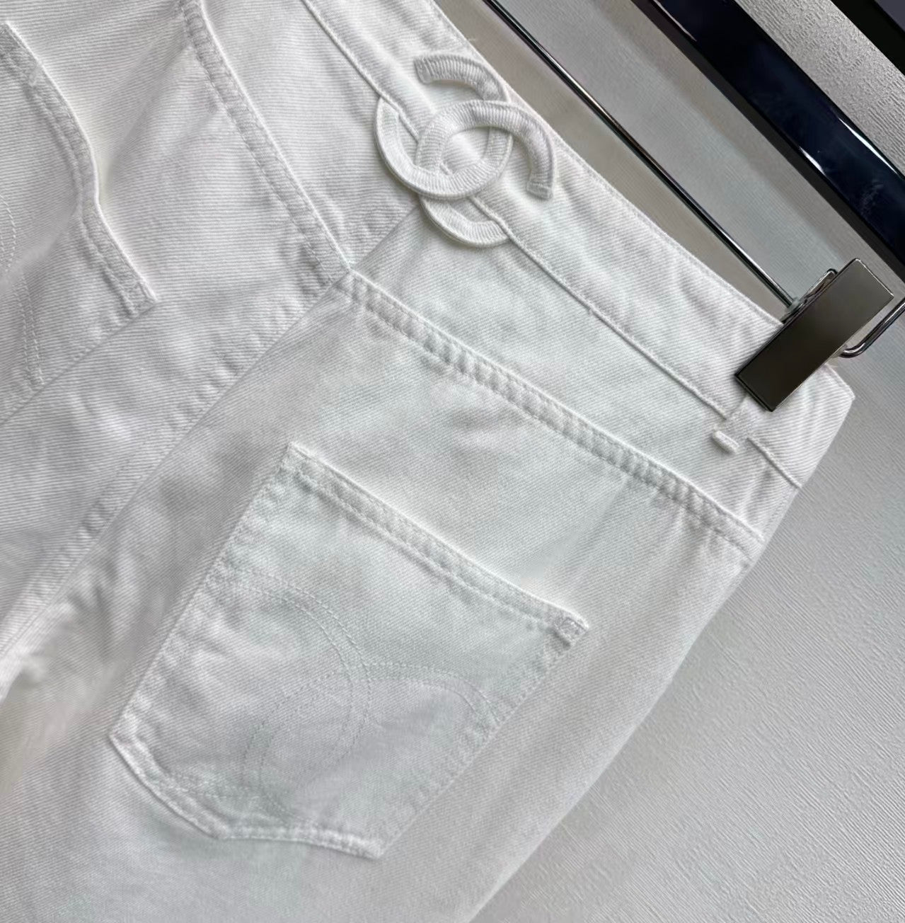 26SS Embroidered Denim Trousers with Schoolbag-Style Buckles