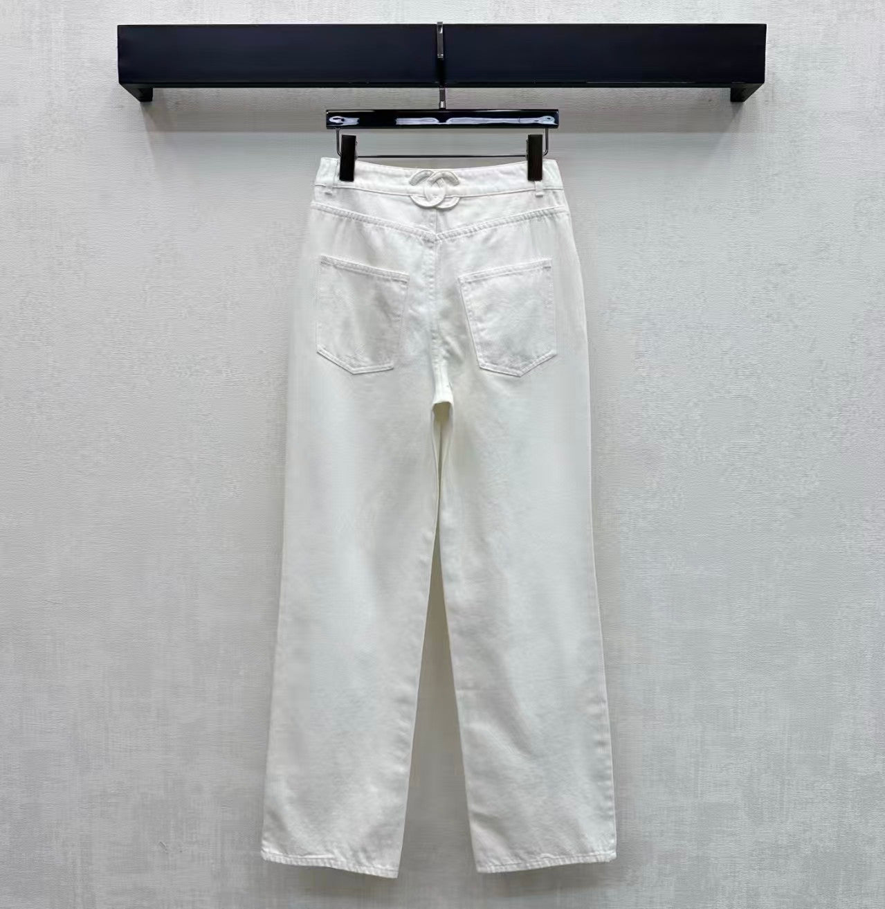 26SS Embroidered Denim Trousers with Schoolbag-Style Buckles