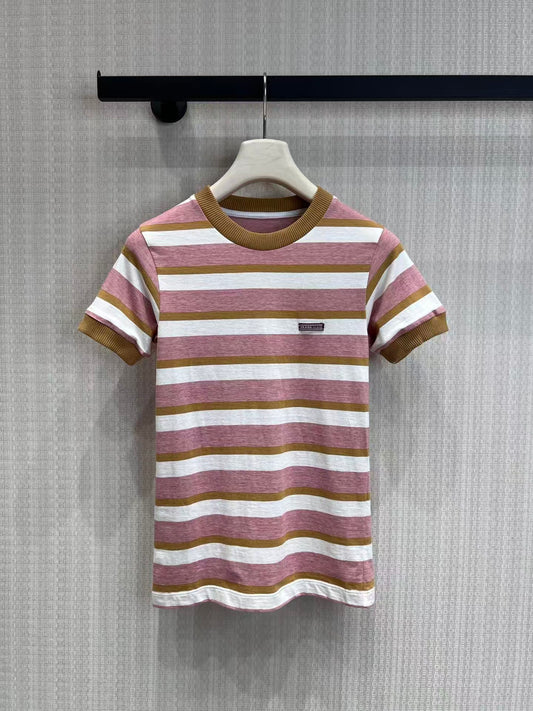 26SS Striped Color Block Crew Neck Short-Sleeve