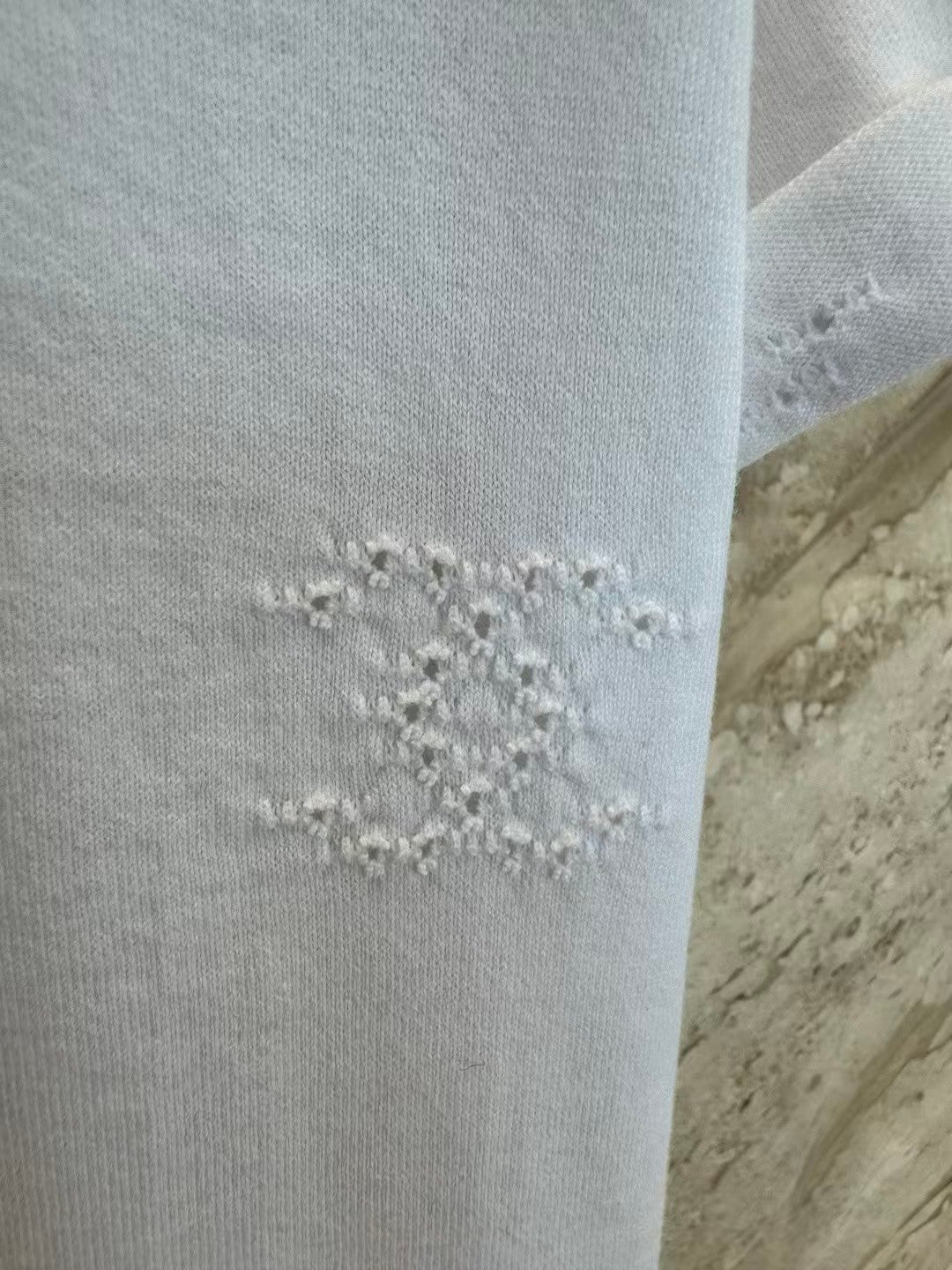 26SS White Openwork Embroidered T-Shirt