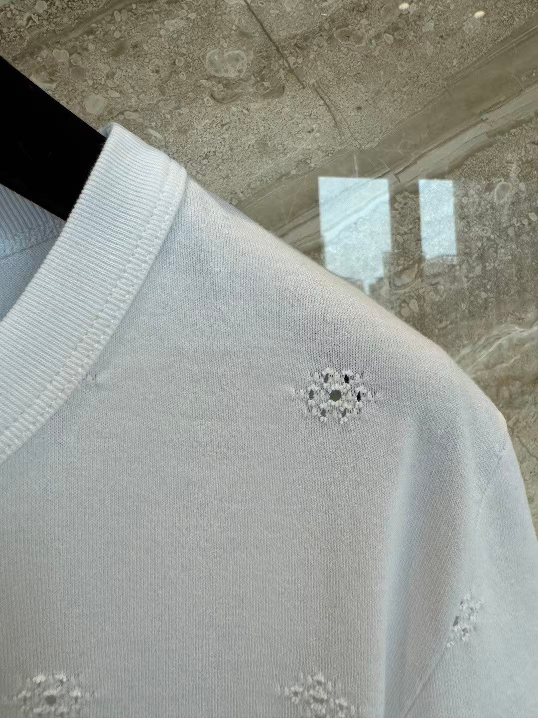 26SS White Openwork Embroidered T-Shirt