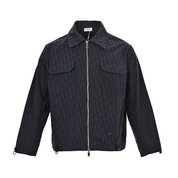 Navy jacquard lapel denim shirt jacket