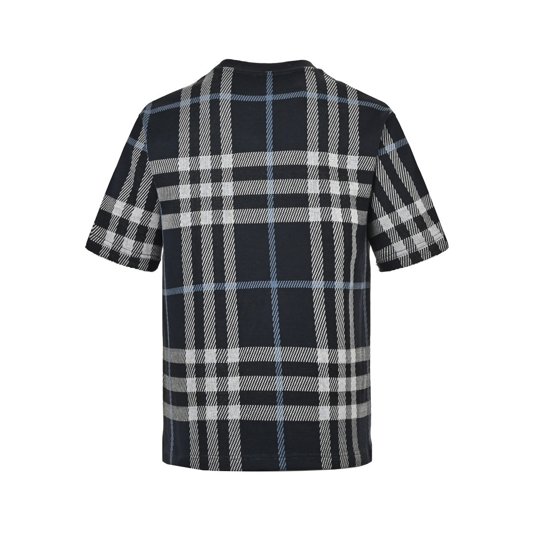 Checked knitted short sleeves