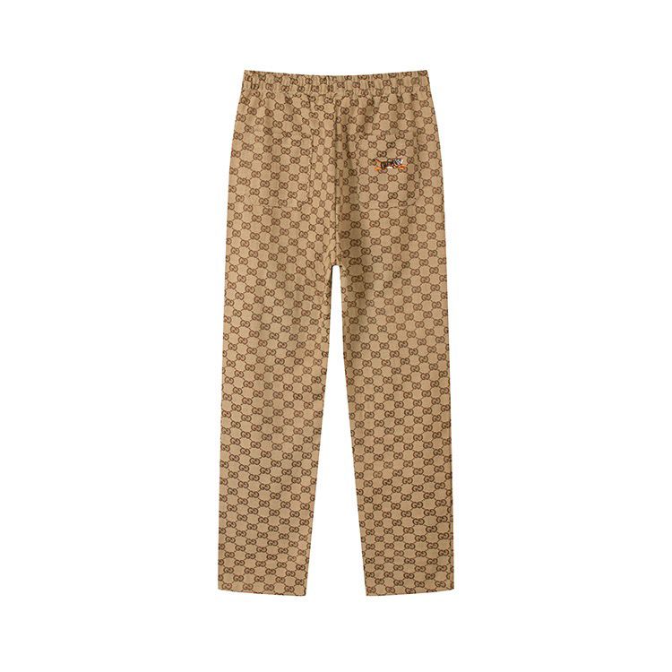 Tiger Embroidered Canvas Print Casual Pants