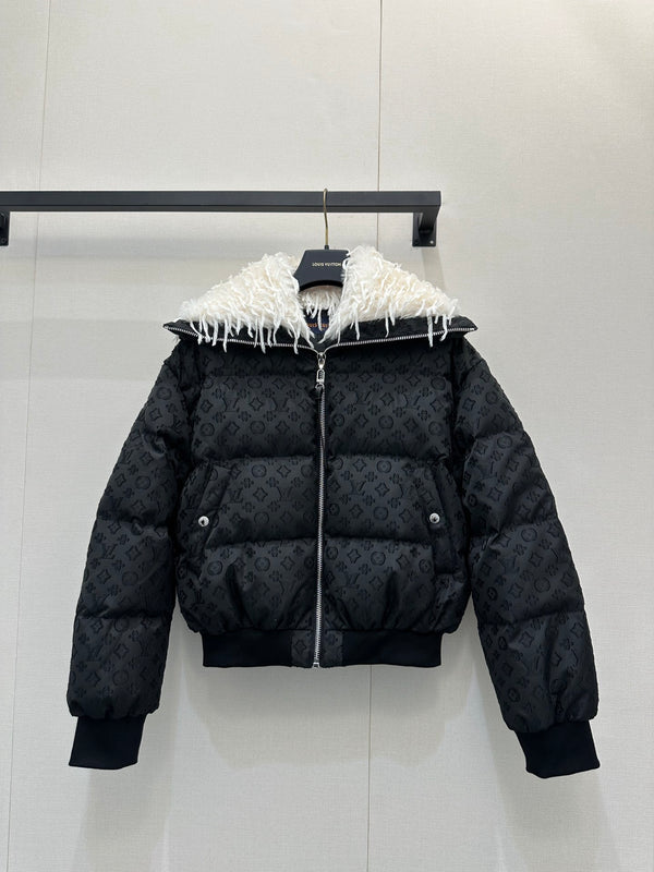 Ski season feather collar fluffy jacket