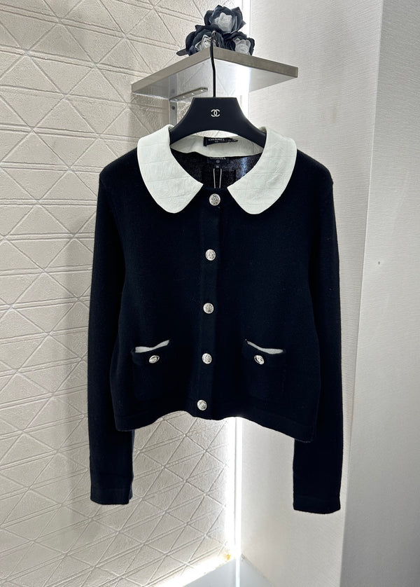 Collar metal button knit cardigan