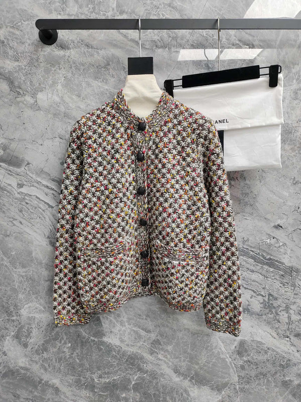 Cashmere silk round collar single-row zipper shirt