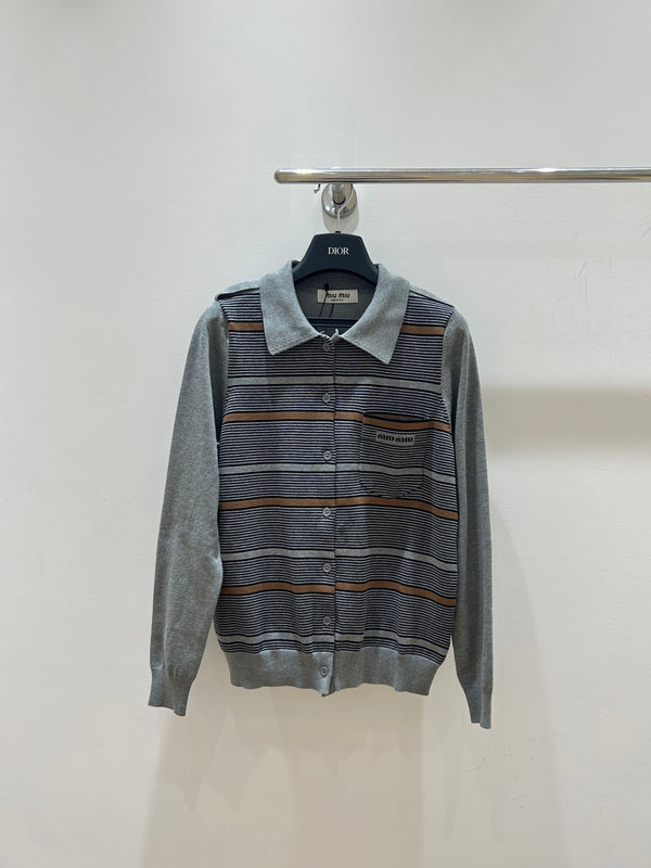 Striped collar knitted cardigan