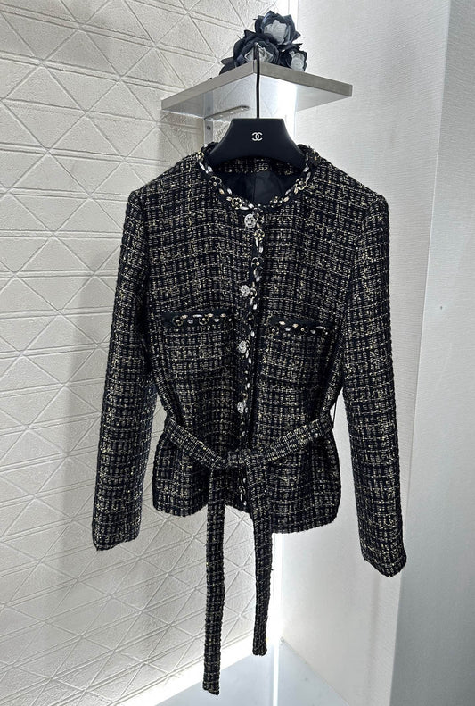Round neck dress with beaded edges and outer jacket