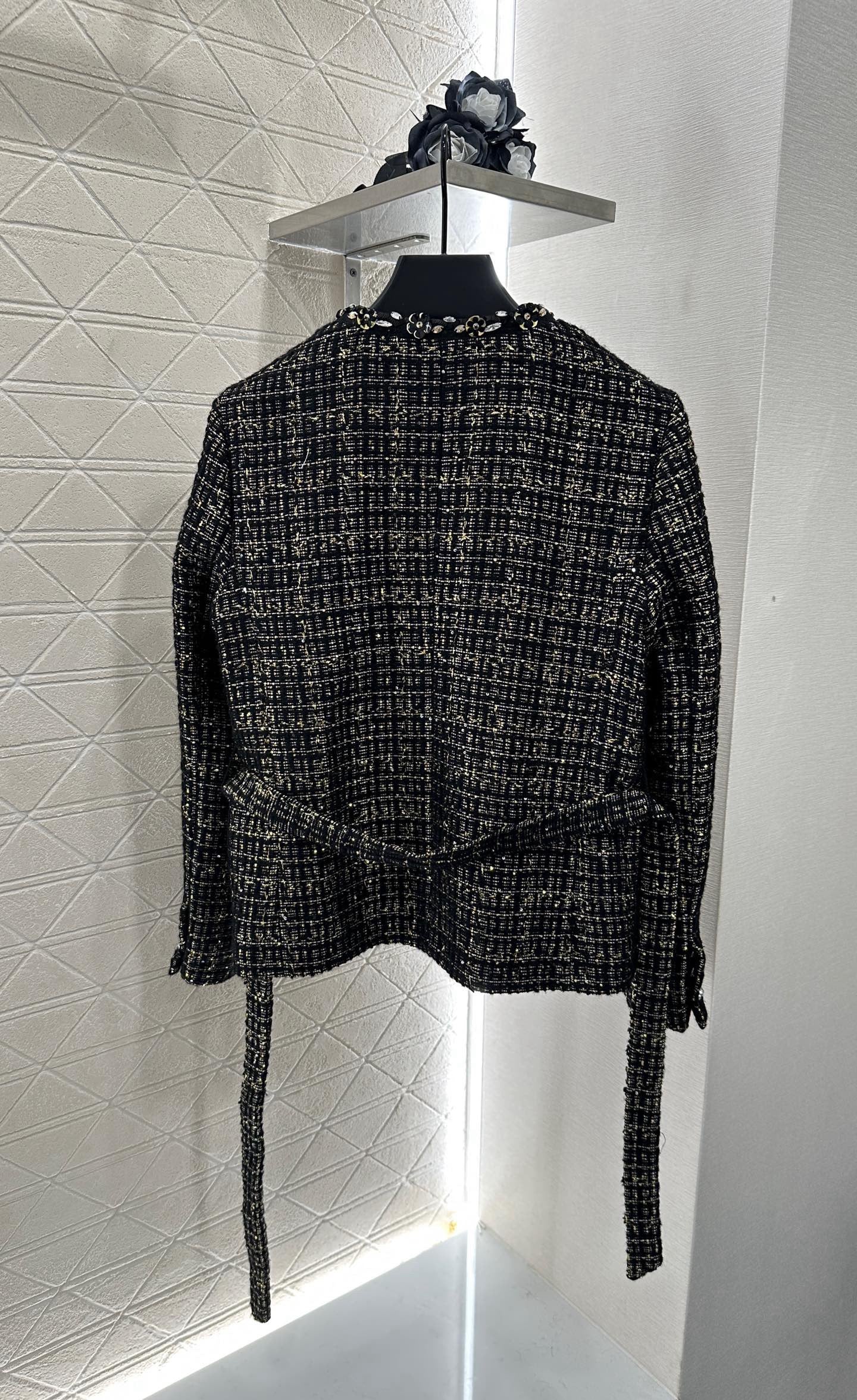 Round neck dress with beaded edges and outer jacket