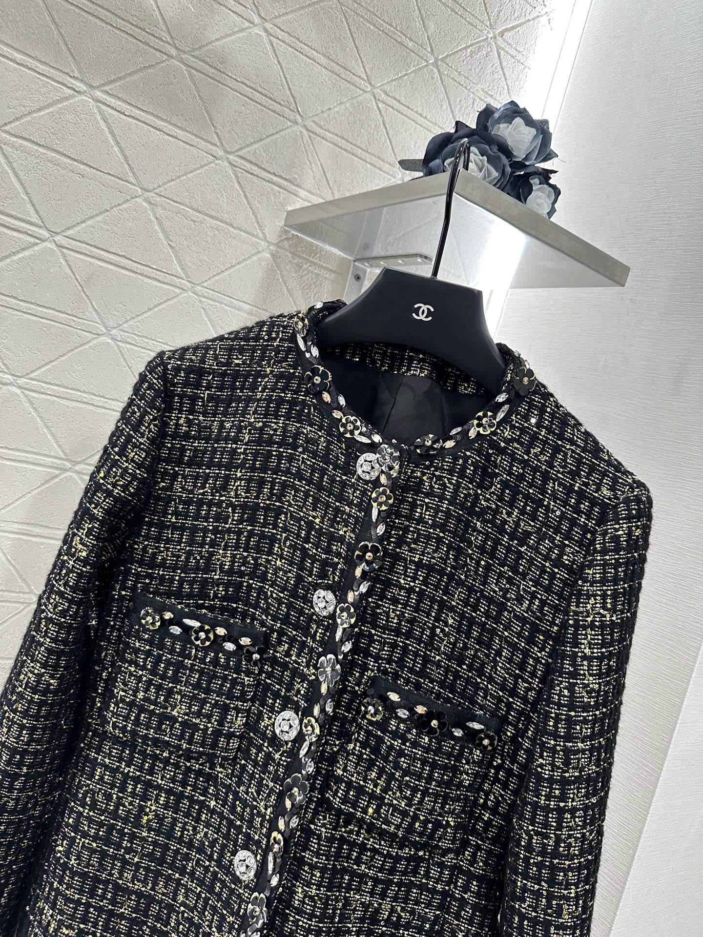 Round neck dress with beaded edges and outer jacket