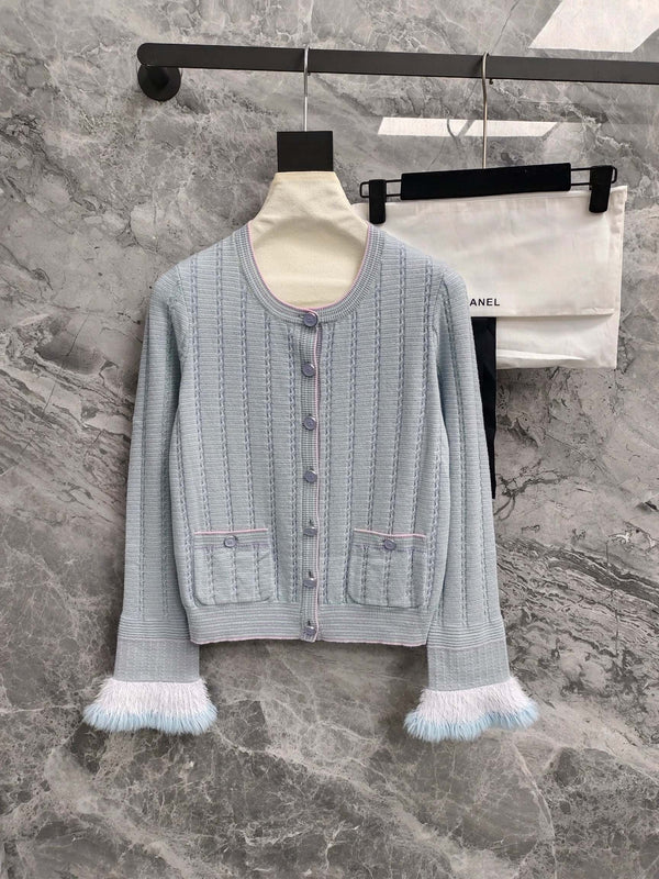 Autumn blue flared sleeve cardigan