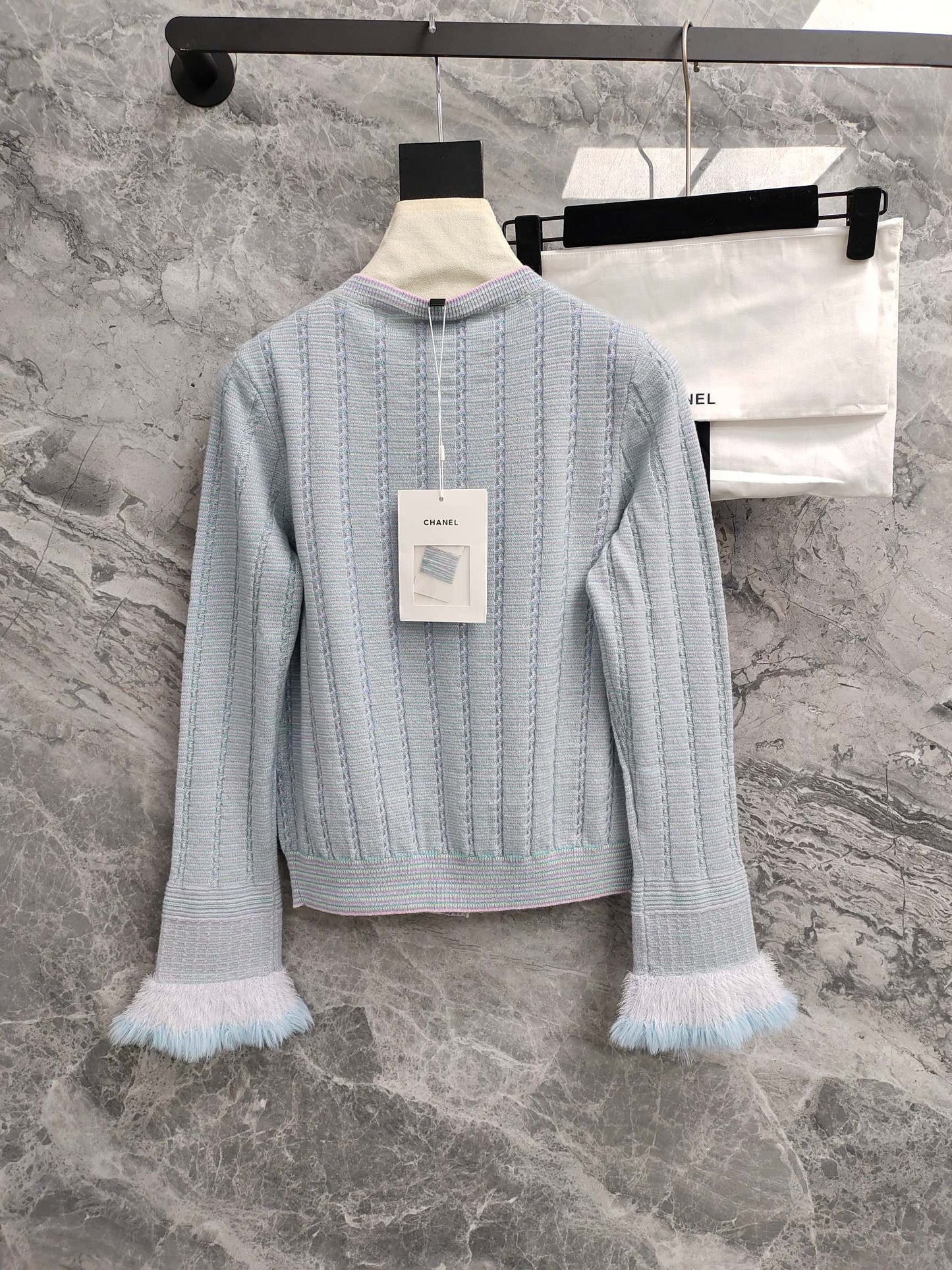 Autumn blue flared sleeve cardigan