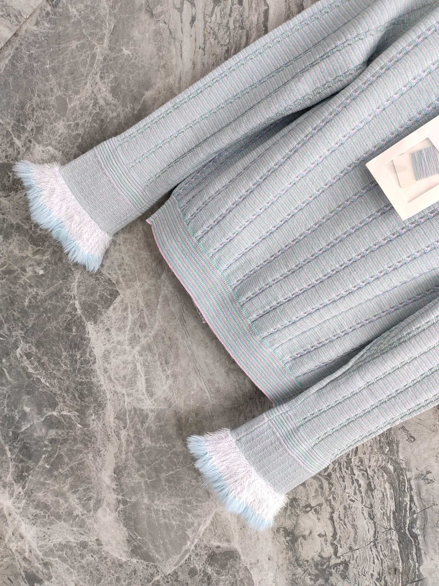 Autumn blue flared sleeve cardigan