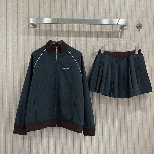 Vertical striped jacket+half skirt combination