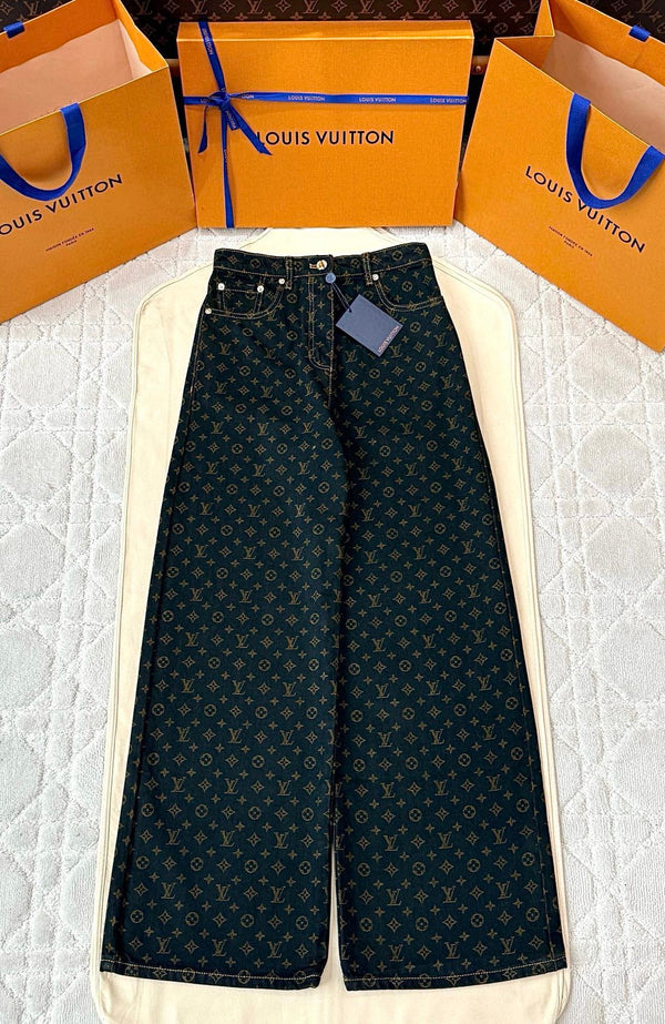 Full jacquard distressed women's jeansPocket print jeans