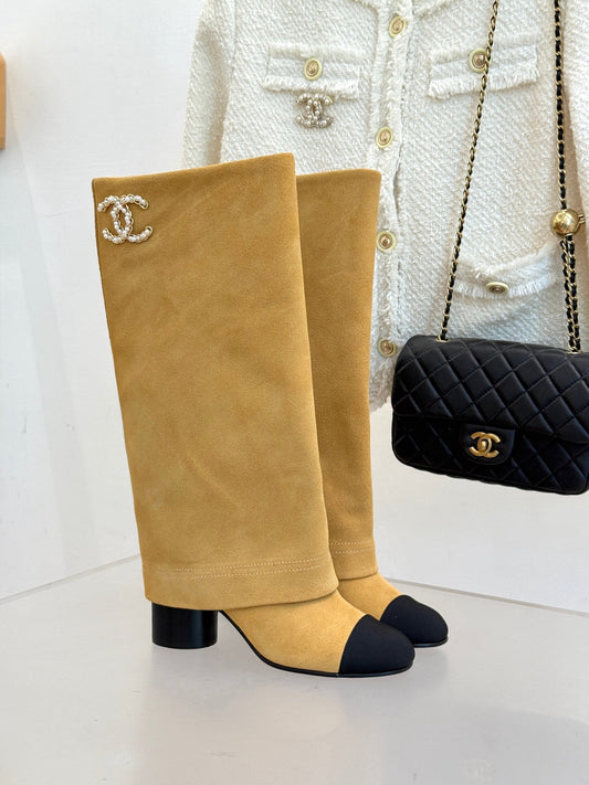 Autumn and Winter New Product Chain Color blocked Thick heeled Boots