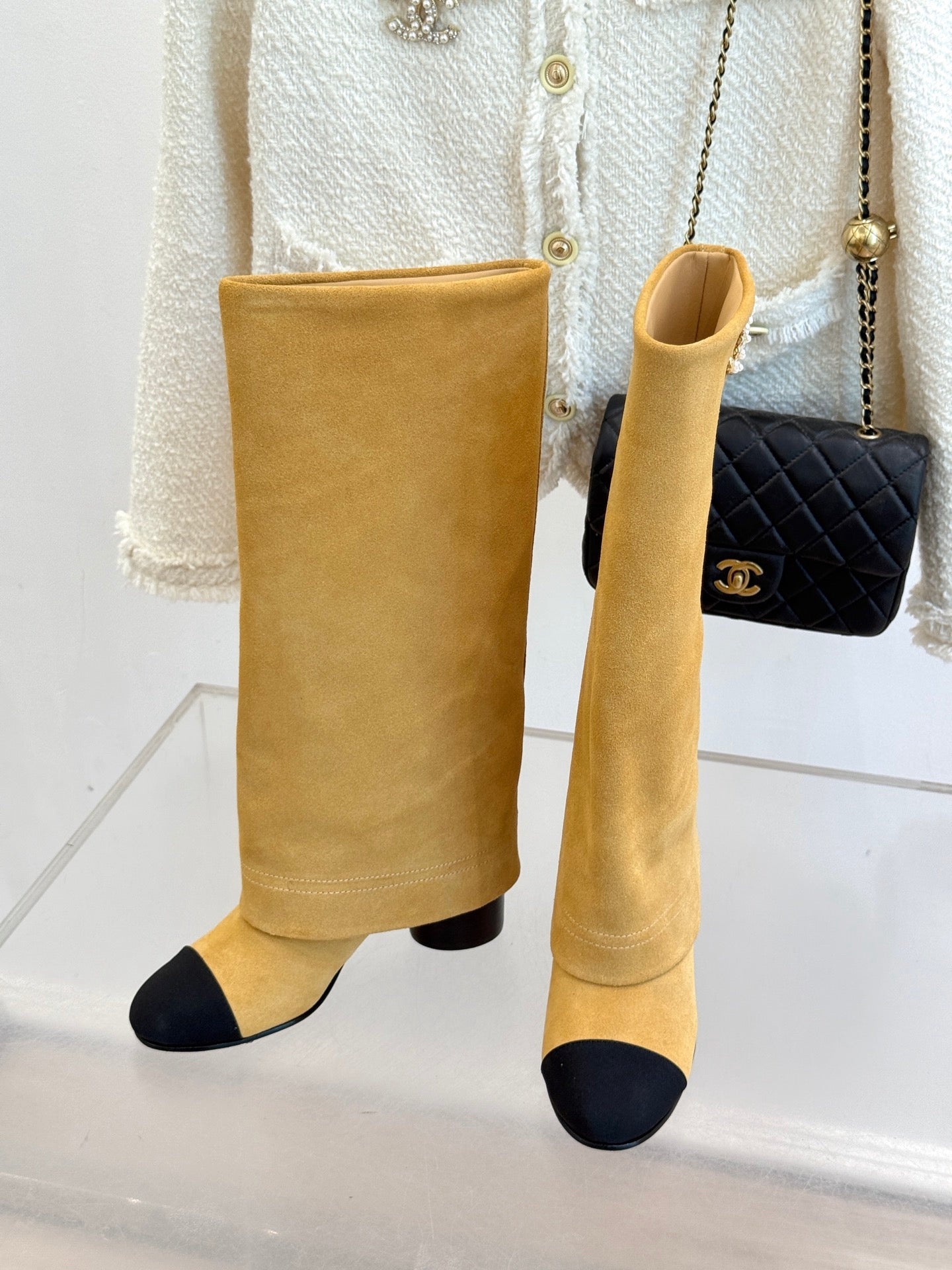 Autumn and Winter New Product Chain Color blocked Thick heeled Boots
