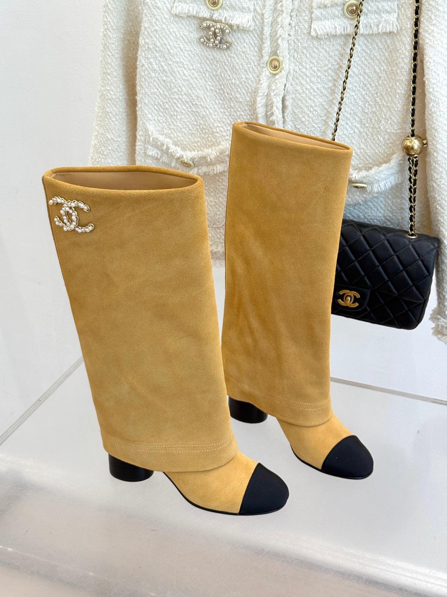 Autumn and Winter New Product Chain Color blocked Thick heeled Boots