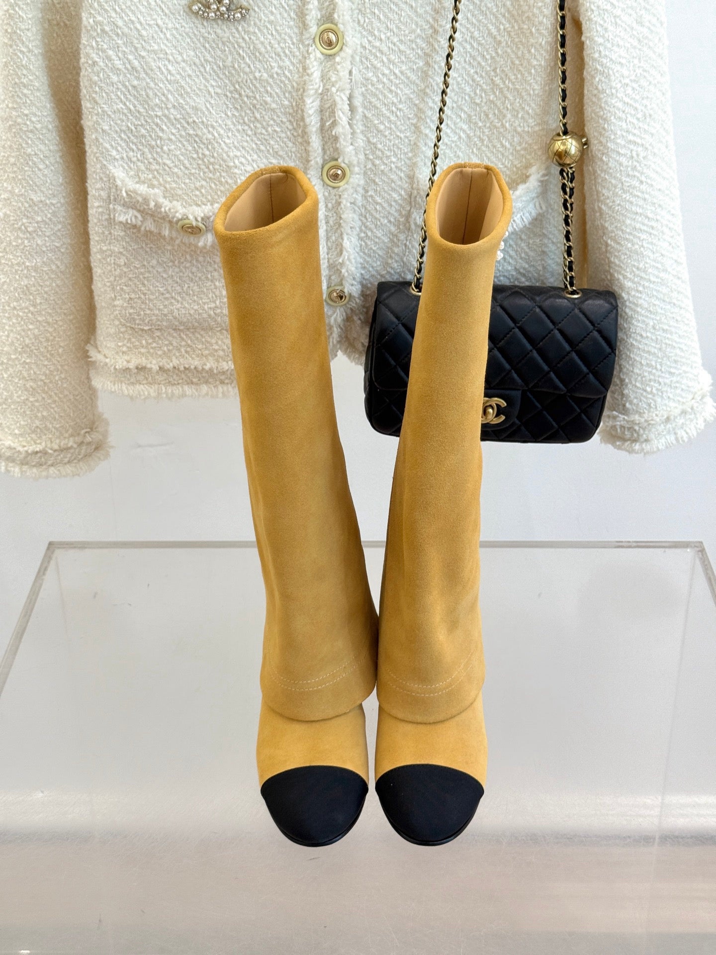 Autumn and Winter New Product Chain Color blocked Thick heeled Boots