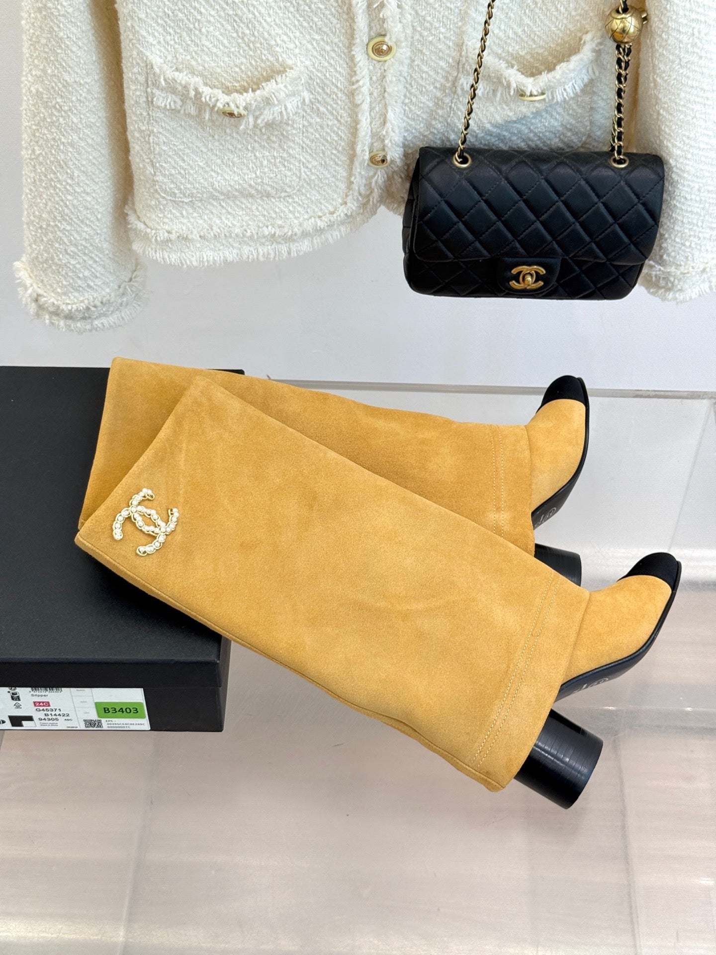 Autumn and Winter New Product Chain Color blocked Thick heeled Boots