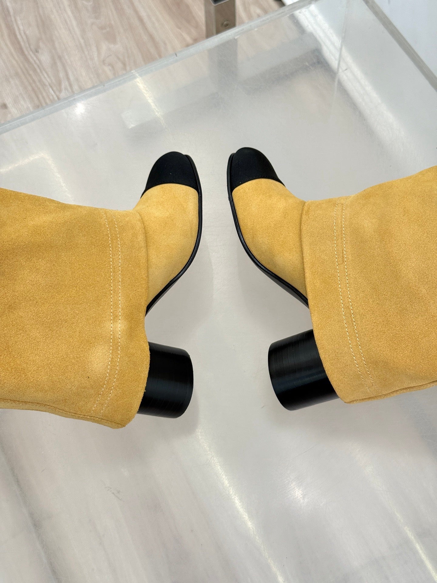 Autumn and Winter New Product Chain Color blocked Thick heeled Boots