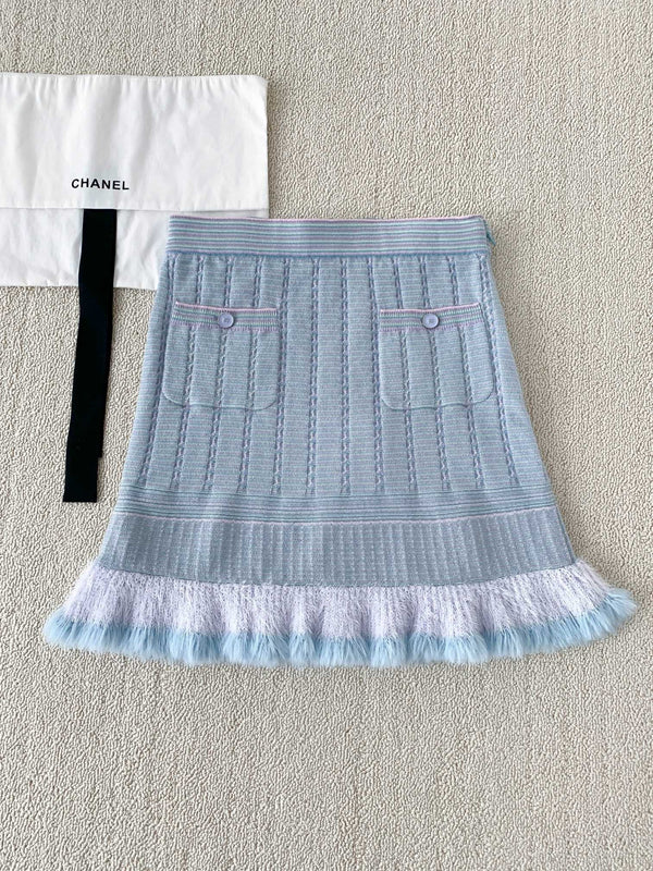 New striped fringe knitted short skirt