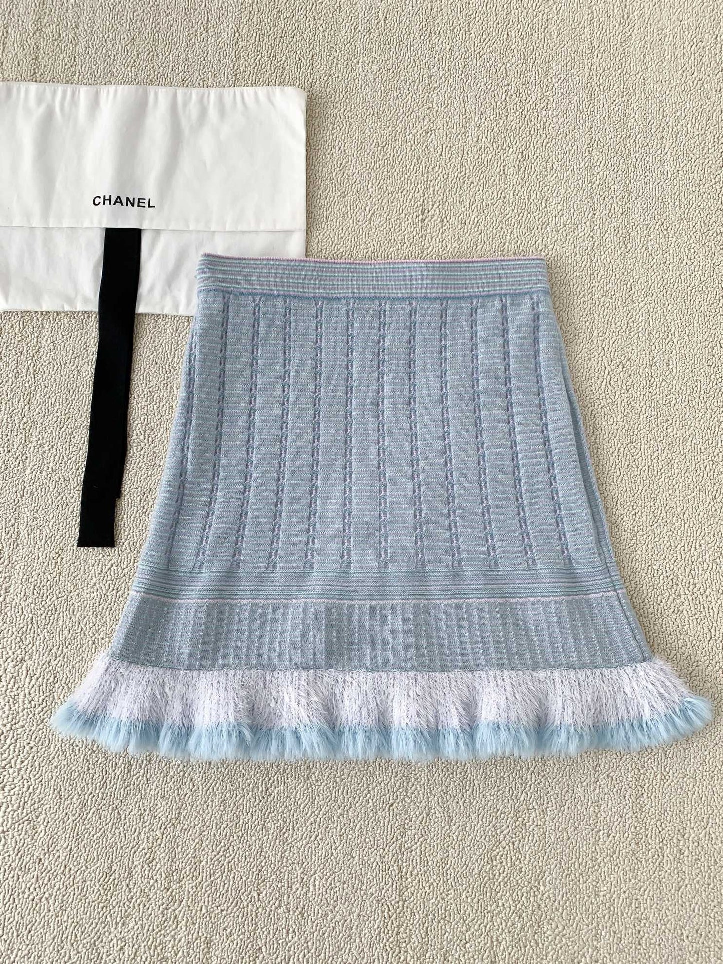 New striped fringe knitted short skirt