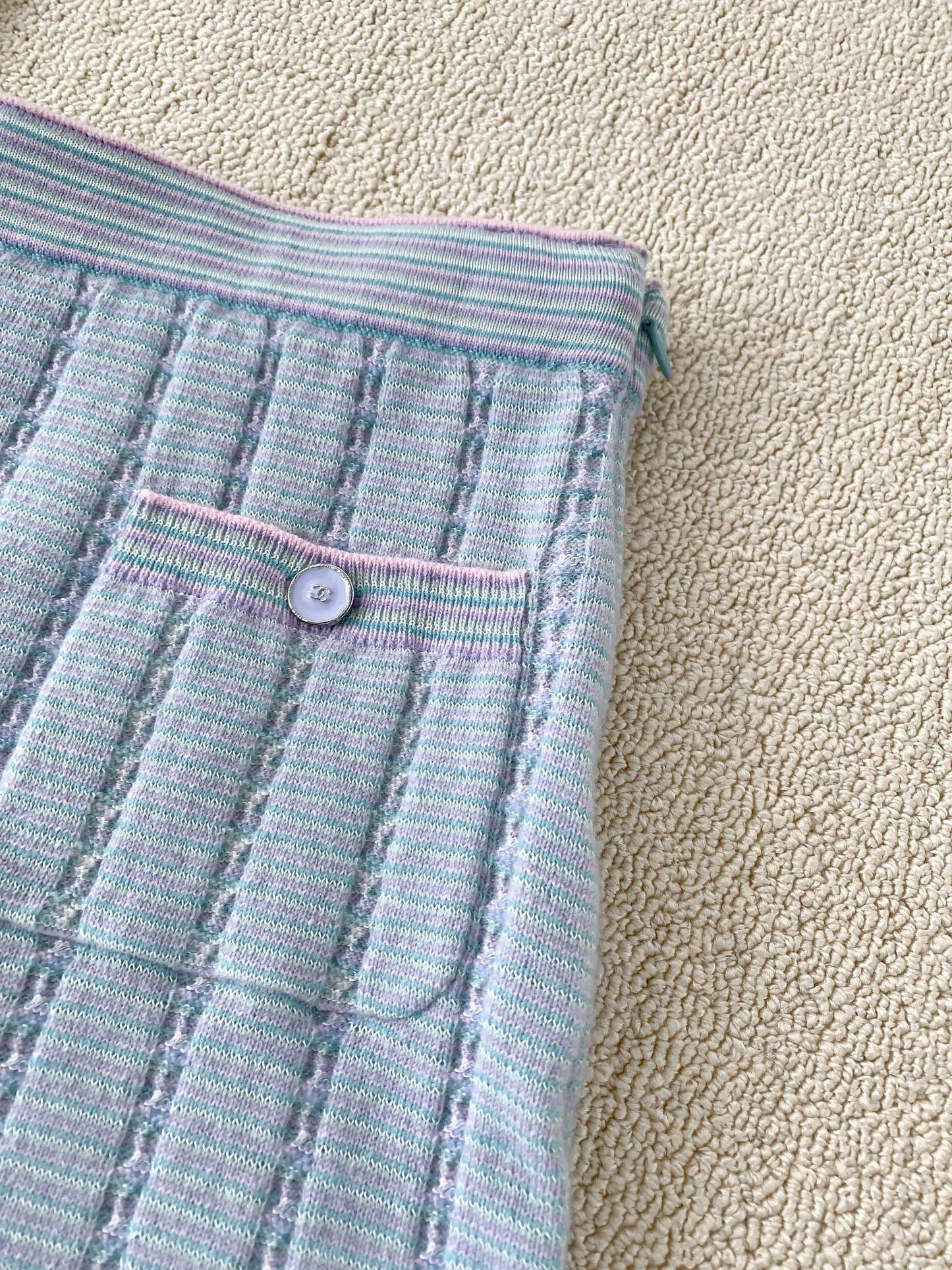 New striped fringe knitted short skirt