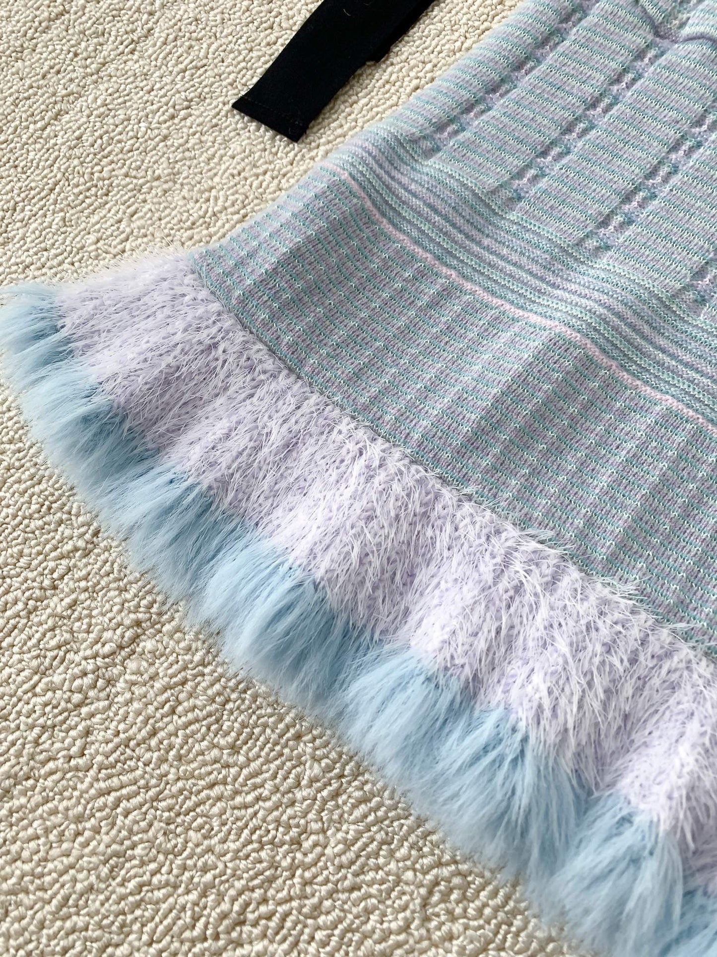 New striped fringe knitted short skirt