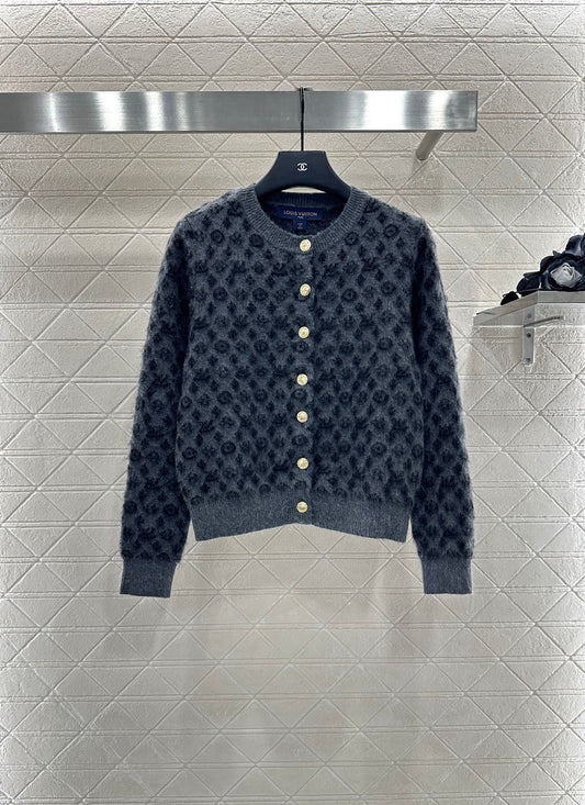 2025 new round neck printed cardigan