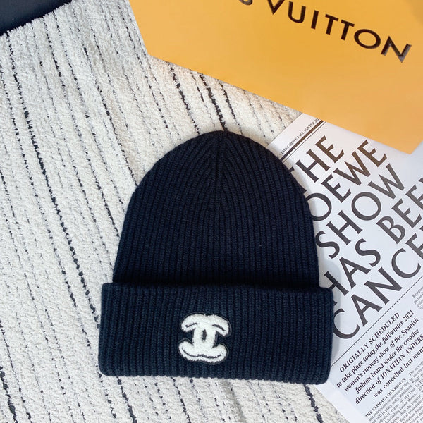 25 new pure wool letter embroidery rolled edge knitted cold hat