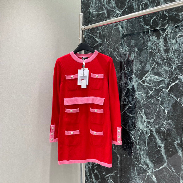 Early autumn new round neck contrasting dress