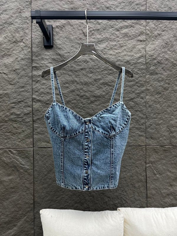Corset style denim camisole vest