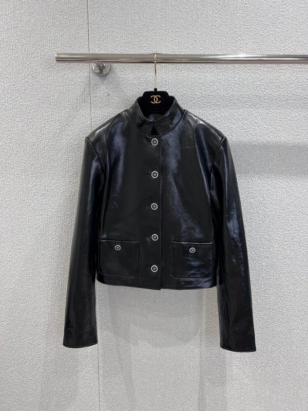 New high-end pocket leather small leather jacket