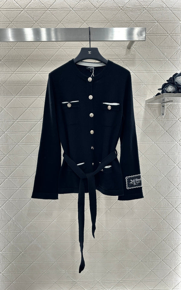 Color blocking waistband knitted cardigan jacket