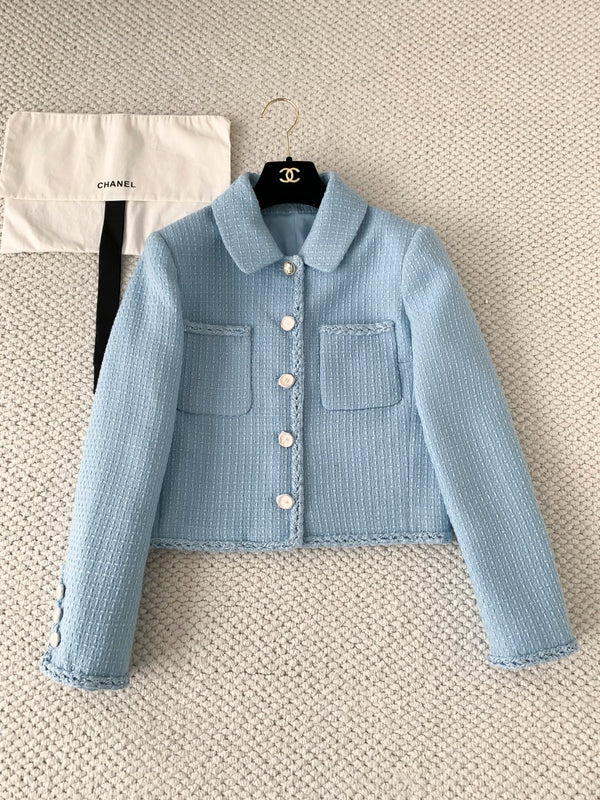 High end handmade woolen blue collar jacket