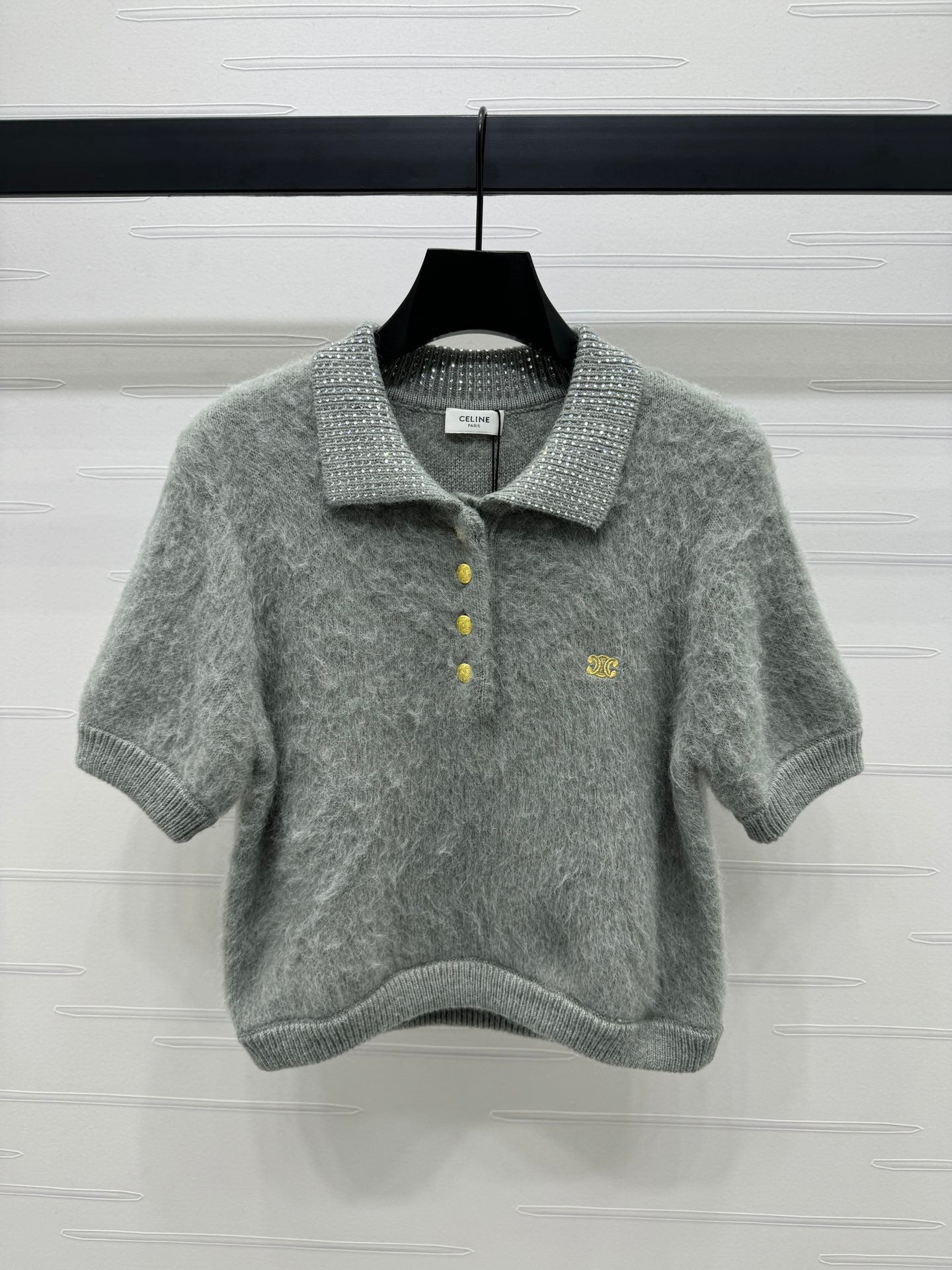 mohair lapel sweater short sleeve