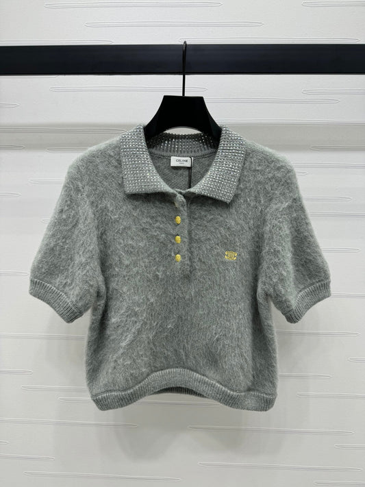 mohair lapel sweater short sleeve